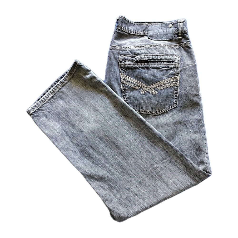 TK Axel Relaxed Straight 36x30 Jeans Mens Denim Distressed Gray Embroidered